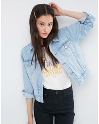 hellblaue bestickte Jeansjacke von Asos