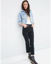 hellblaue bestickte Jeansjacke von Asos