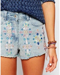 hellblaue bestickte Jeansshorts von Bellfield