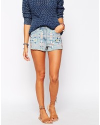 hellblaue bestickte Jeansshorts von Bellfield