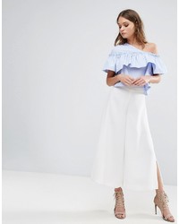 hellblaue Bluse mit Rüschen von Boohoo