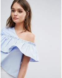 hellblaue Bluse mit Rüschen von Boohoo