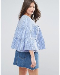 hellblaue Bluse mit Vichy-Muster von Asos