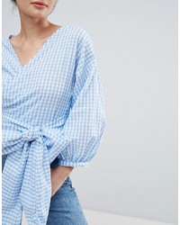 hellblaue Bluse mit Vichy-Muster von Pull&Bear