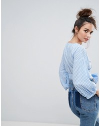 hellblaue Bluse mit Vichy-Muster von Pull&Bear