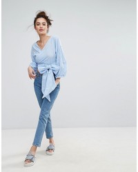 hellblaue Bluse mit Vichy-Muster von Pull&Bear