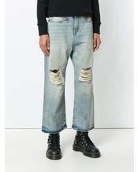 hellblaue Boyfriend Jeans mit Destroyed-Effekten von R13