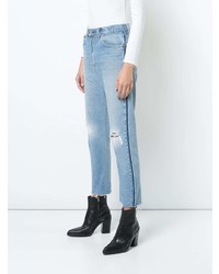 hellblaue Boyfriend Jeans mit Destroyed-Effekten von RE/DONE