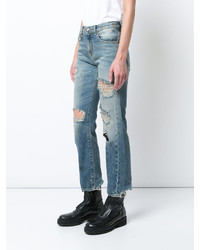 hellblaue Boyfriend Jeans mit Destroyed-Effekten von R 13