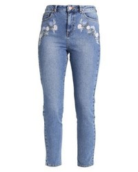 hellblaue enge Jeans mit Blumenmuster von Miss Selfridge