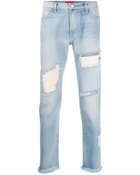 hellblaue enge Jeans mit Destroyed-Effekten von 424