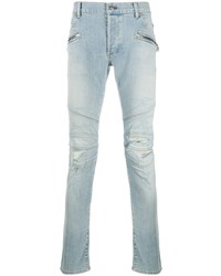hellblaue enge Jeans mit Destroyed-Effekten von Balmain
