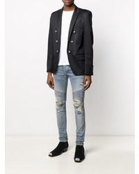 hellblaue enge Jeans mit Destroyed-Effekten von Balmain