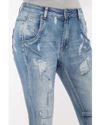 hellblaue enge Jeans mit Destroyed-Effekten von BLUE MONKEY