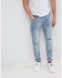 hellblaue enge Jeans mit Destroyed-Effekten von D-struct