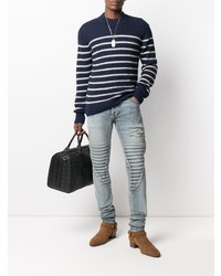 hellblaue enge Jeans mit Destroyed-Effekten von Balmain