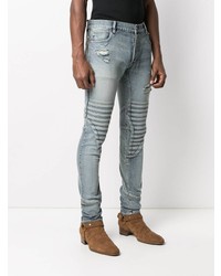 hellblaue enge Jeans mit Destroyed-Effekten von Balmain