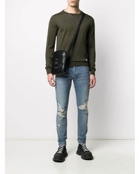 hellblaue enge Jeans mit Destroyed-Effekten von Balmain