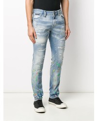 hellblaue enge Jeans mit Destroyed-Effekten von Philipp Plein