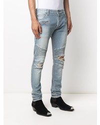 hellblaue enge Jeans mit Destroyed-Effekten von Balmain