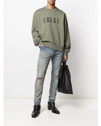 hellblaue enge Jeans mit Destroyed-Effekten von Amiri