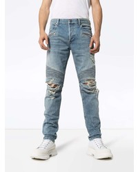 hellblaue enge Jeans mit Destroyed-Effekten von Balmain