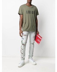 hellblaue enge Jeans mit Destroyed-Effekten von Amiri