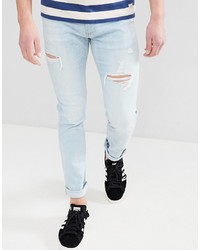 hellblaue enge Jeans mit Destroyed-Effekten von Hollister