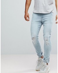 hellblaue enge Jeans mit Destroyed-Effekten von Hoxton Denim