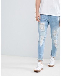 hellblaue enge Jeans mit Destroyed-Effekten von LDN DNM