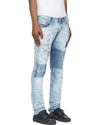 hellblaue enge Jeans mit Destroyed-Effekten von Diesel