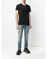 hellblaue enge Jeans mit Destroyed-Effekten von Balmain