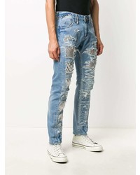 hellblaue enge Jeans mit Destroyed-Effekten von Philipp Plein