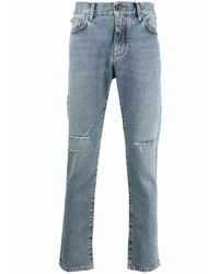 hellblaue enge Jeans mit Destroyed-Effekten von Off-White