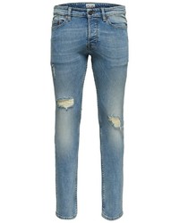 hellblaue enge Jeans mit Destroyed-Effekten von ONLY & SONS