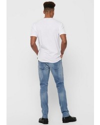 hellblaue enge Jeans mit Destroyed-Effekten von ONLY & SONS