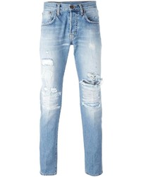 hellblaue enge Jeans mit Destroyed-Effekten von (+) People
