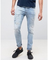 hellblaue enge Jeans mit Destroyed-Effekten von Pepe Jeans