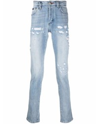 hellblaue enge Jeans mit Destroyed-Effekten von Philipp Plein