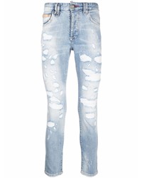 hellblaue enge Jeans mit Destroyed-Effekten von Philipp Plein