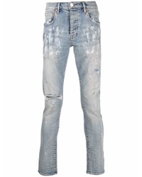 hellblaue enge Jeans mit Destroyed-Effekten von purple brand