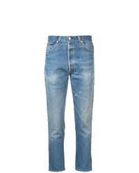 hellblaue enge Jeans mit Destroyed-Effekten von RE/DONE