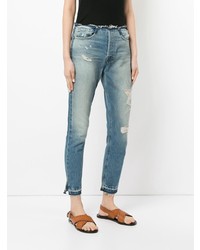 hellblaue enge Jeans mit Destroyed-Effekten von Frame Denim