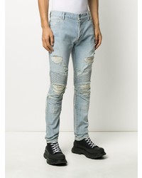 hellblaue enge Jeans mit Destroyed-Effekten von Balmain