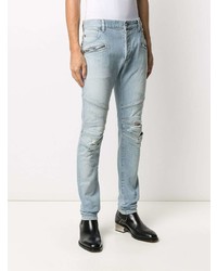 hellblaue enge Jeans mit Destroyed-Effekten von Balmain