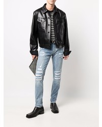 hellblaue enge Jeans mit Destroyed-Effekten von Balmain