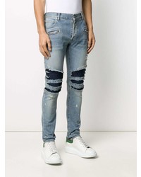 hellblaue enge Jeans mit Destroyed-Effekten von Balmain