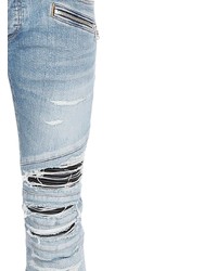 hellblaue enge Jeans mit Destroyed-Effekten von Balmain