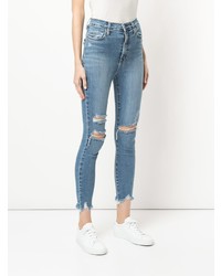 hellblaue enge Jeans mit Destroyed-Effekten von Nobody Denim