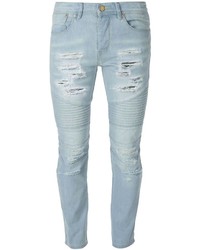 hellblaue enge Jeans mit Destroyed-Effekten von Stampd